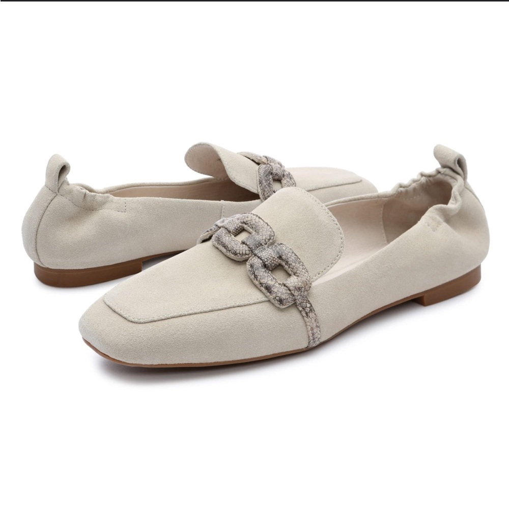 Sanctuary Women's Chained Tailored Loafers in Taupe/Grey/Cream Suede, US11